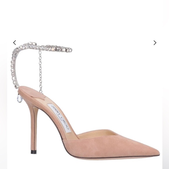 Jimmy Choo Saeda 100 Crystal Ballet Pink Suede Shoes 38.5 - Picture 2 of 9